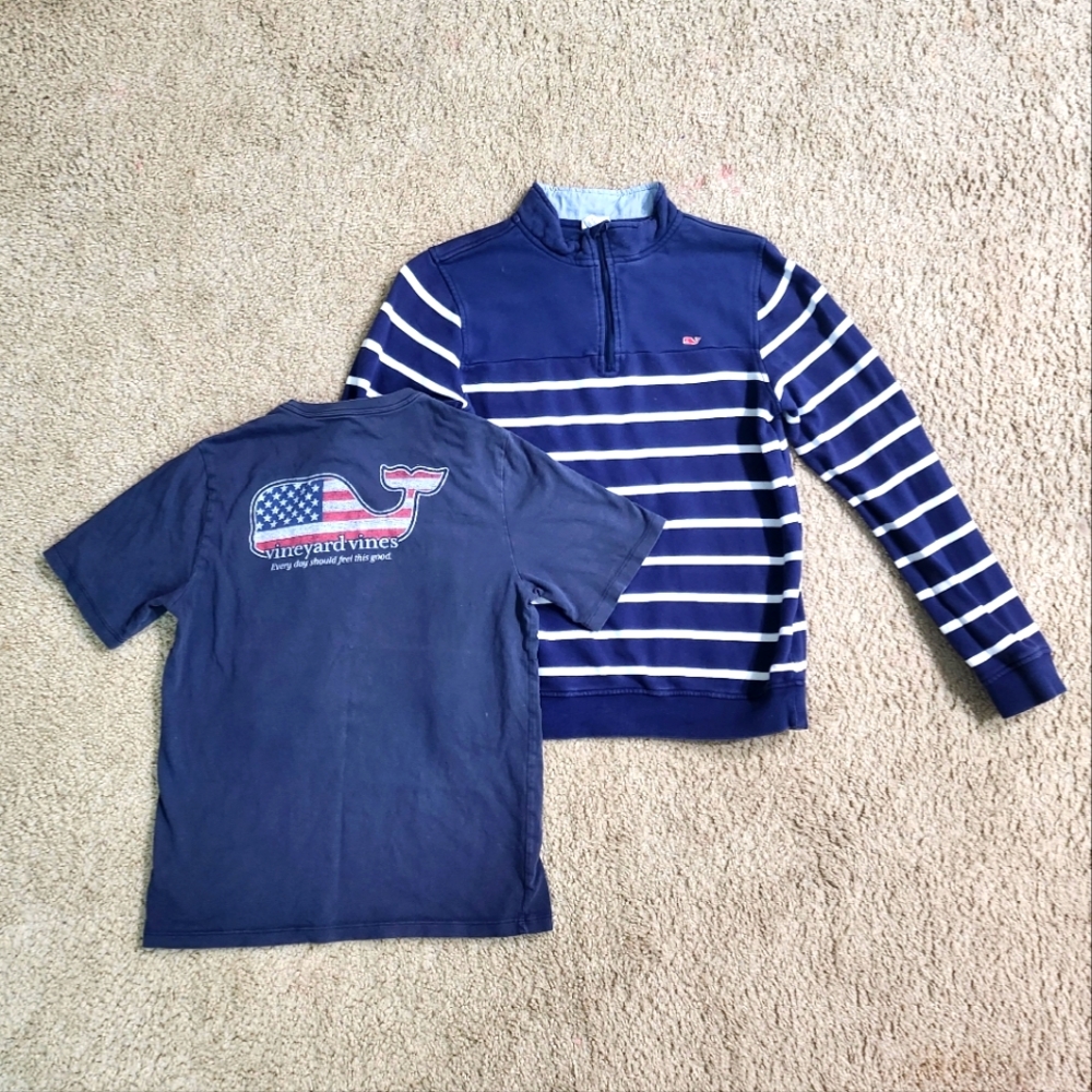 Boy's Vineyard Vines Pullover Jacket + Whale Logo T-Shirt American Flag Sz XL 16